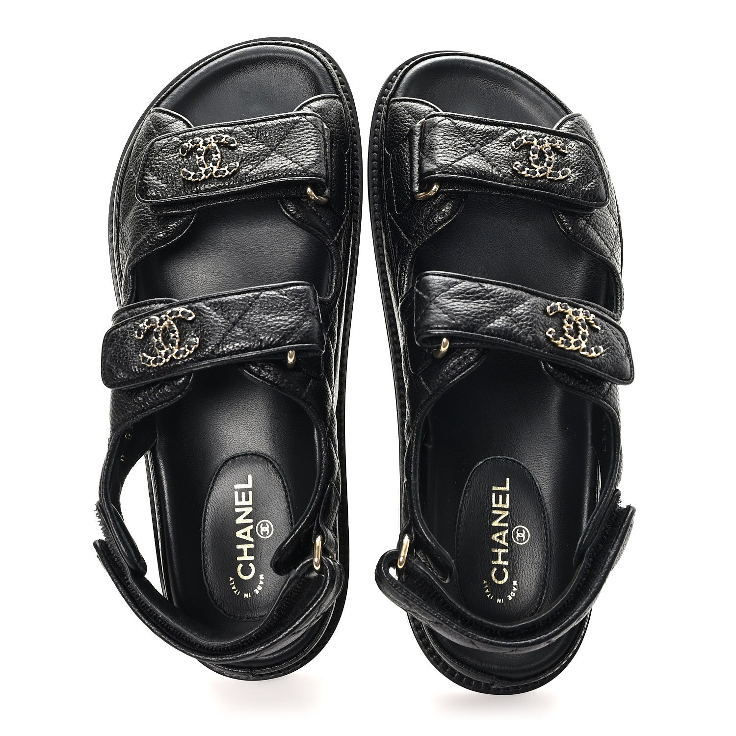 Chanel Grained Calfskin Velcro Dad Sandals 36.5 Black 2 of 10
