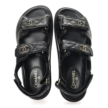 Chanel Grained Calfskin Velcro Dad Sandals 36.5 Black 2 of 10