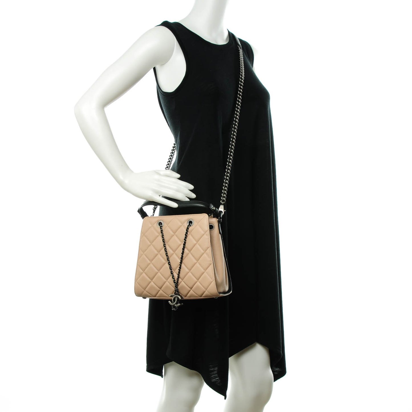 Caviar Quilted Small CC Bucket Bag Beige