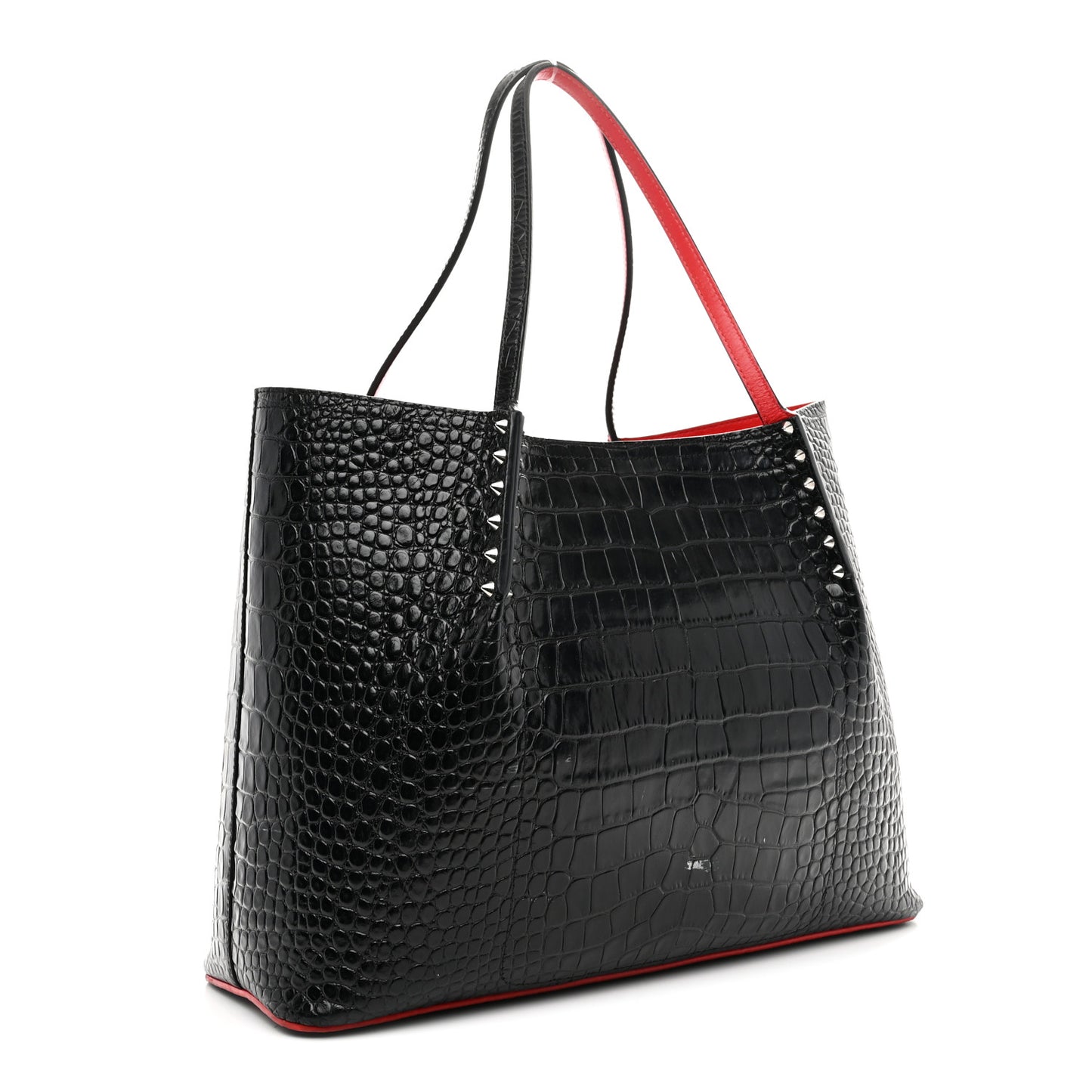 Alligator Embossed Calfskin Spiked Large Cabarock Shopper Tote Black