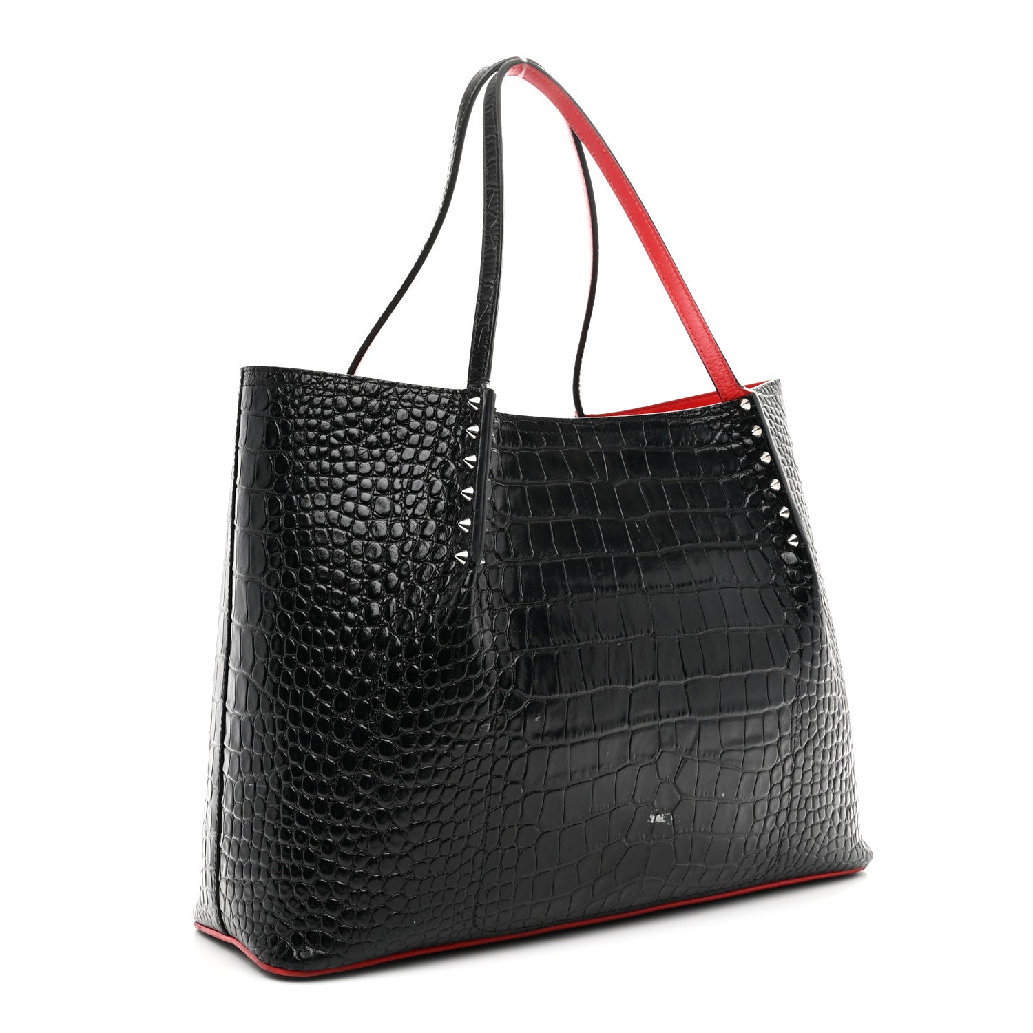 Christian Louboutin Alligator Embossed Calfskin Spiked Large Cabarock Shopper Tote Black 3 of 10