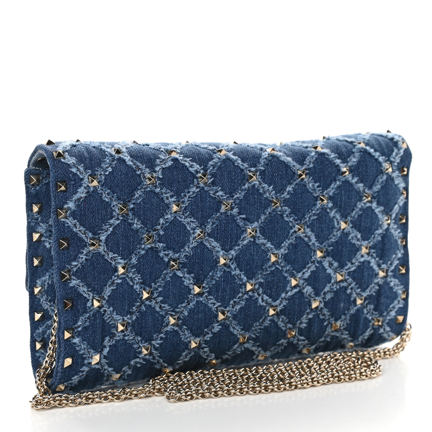 Denim Rockstud Spike Wallet on Chain Blue