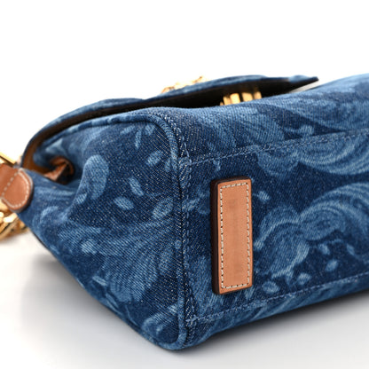 Versace Denim Barocco Small La Medusa Chain Top Handle Handbag Blue Camel 9 of 12