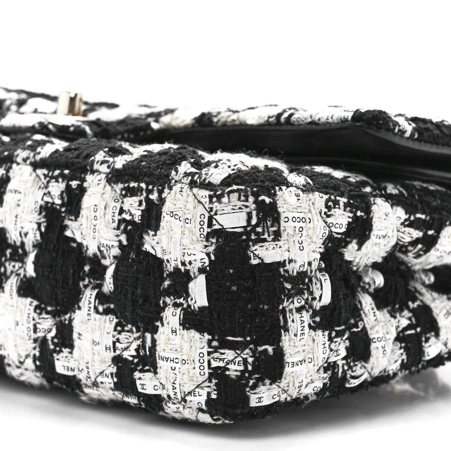 Tweed Quilted Medium Double Flap Black Ecru White