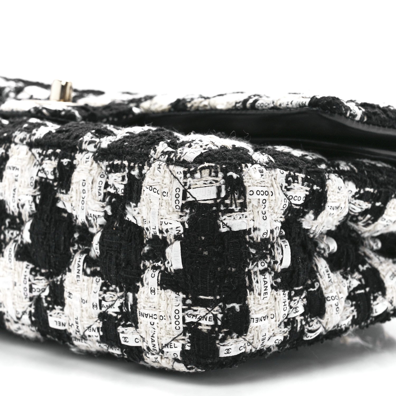 Chanel Tweed Quilted Medium Double Flap Black Ecru White 12 of 13