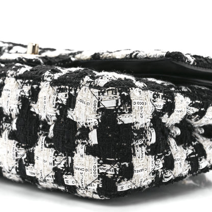 Chanel Tweed Quilted Medium Double Flap Black Ecru White 12 of 13