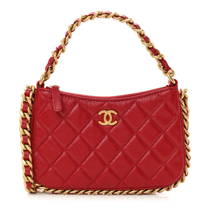 Chanel Shiny Crumpled Lambskin Quilted Trendy Chain Around Hobo Red 1 of 11