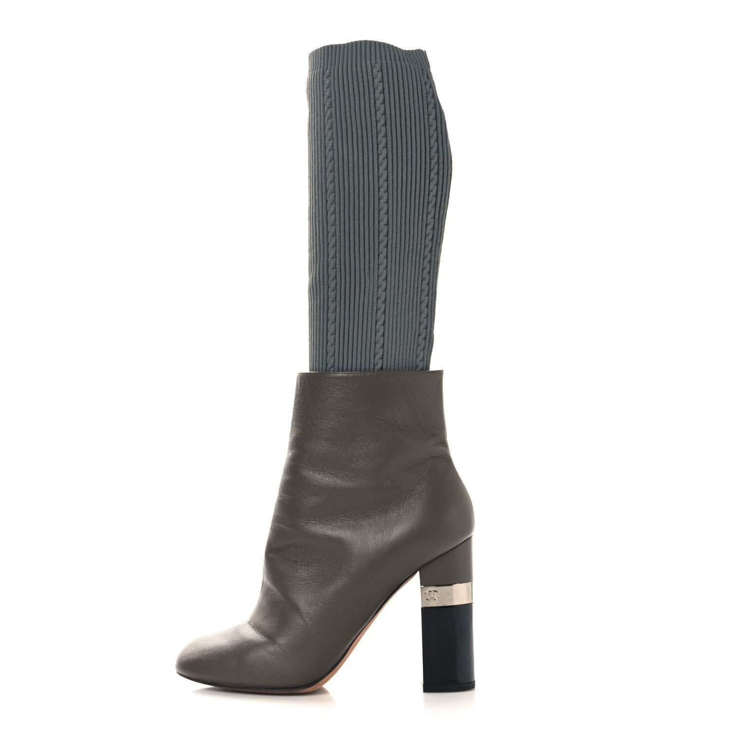 Chanel Kangaroo Knit CC Short Booties 37.5 Grey Black 1 of 7