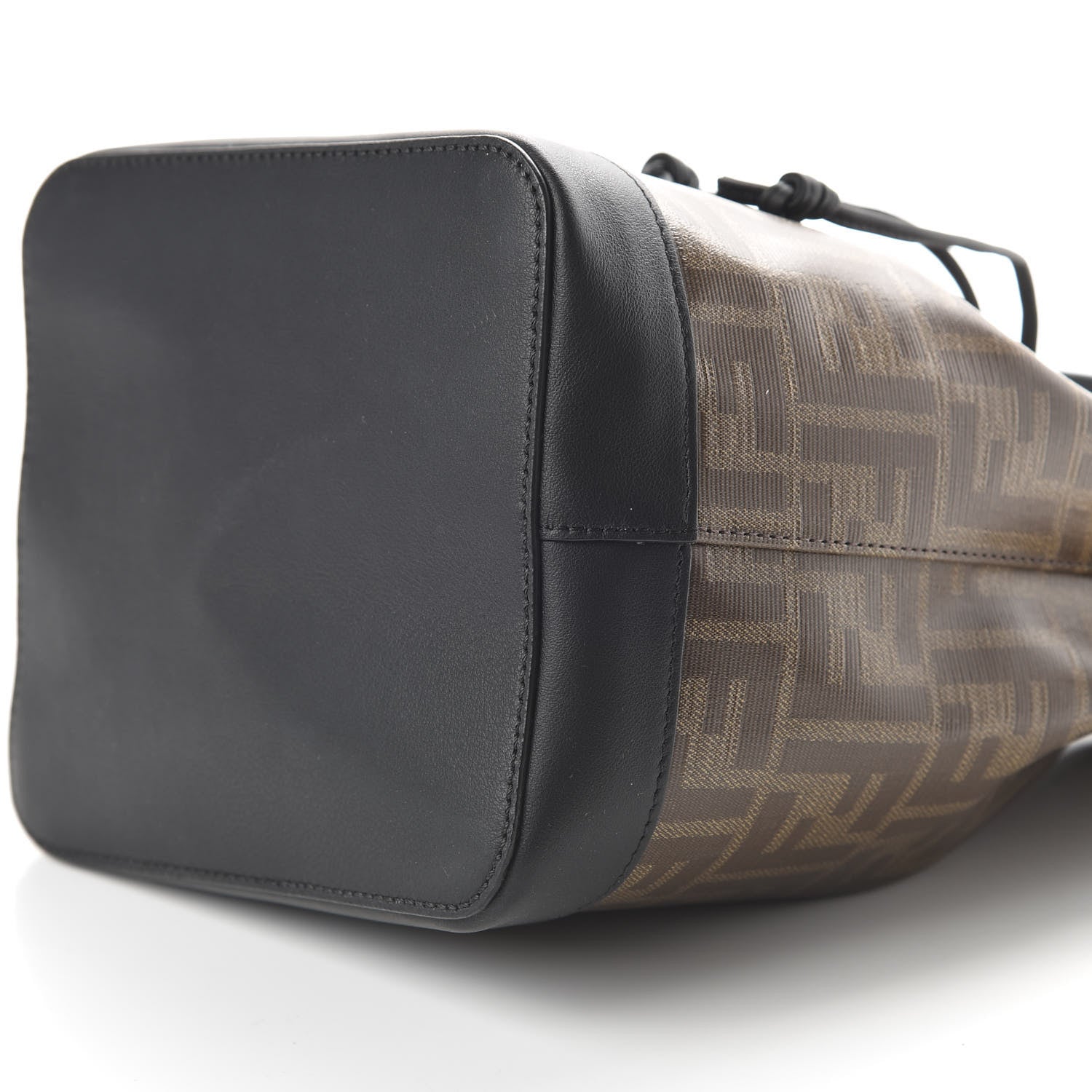 Fendi Glazed Fabric Vitello Grace F is Fendi FF 1974 Stamp Patch Grande Mon Tresor Bucket Bag Mogano Panna Black 6 of 8