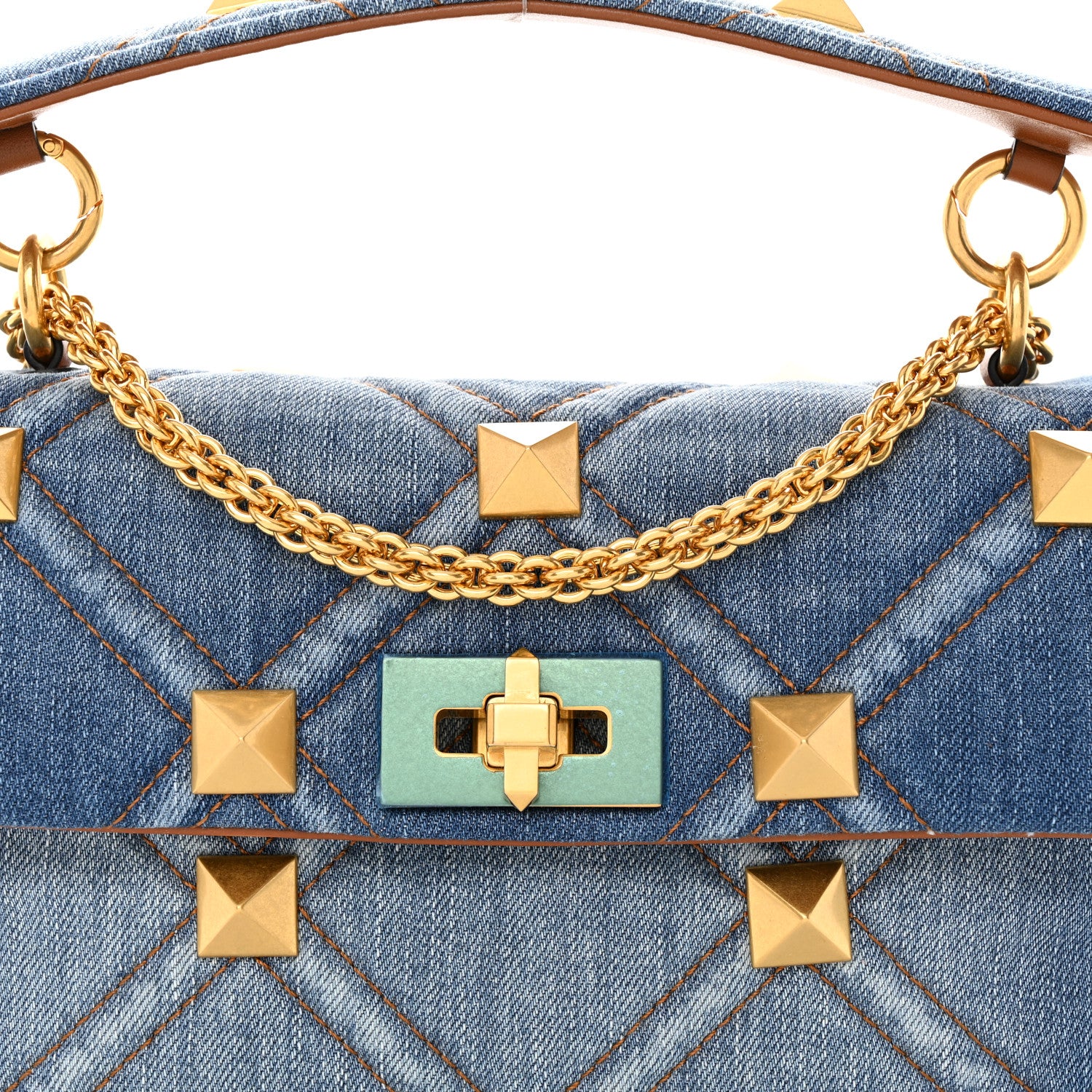 Valentino Garavani Denim Medium Roman Stud Shoulder Bag Light Denim Selleria 7 of 12