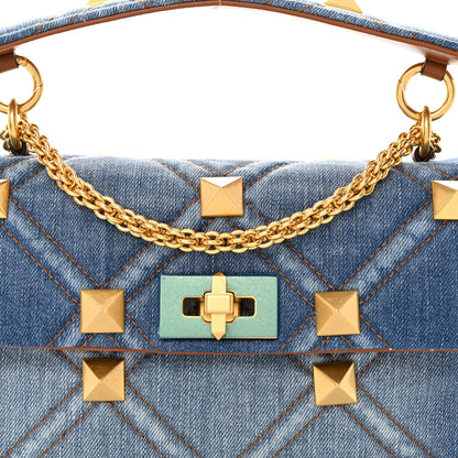 Valentino Garavani Denim Medium Roman Stud Shoulder Bag Light Denim Selleria 7 of 12