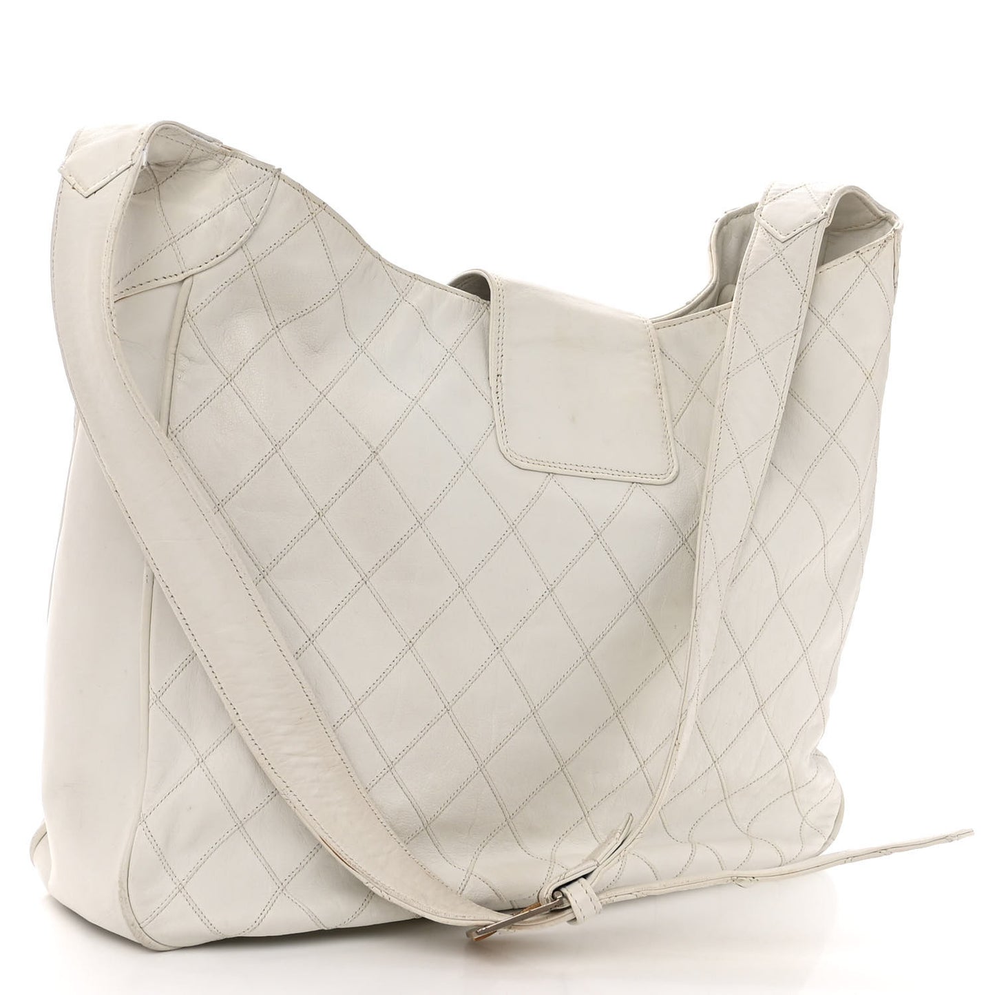 Lambskin Stitched Shoulder Bag White