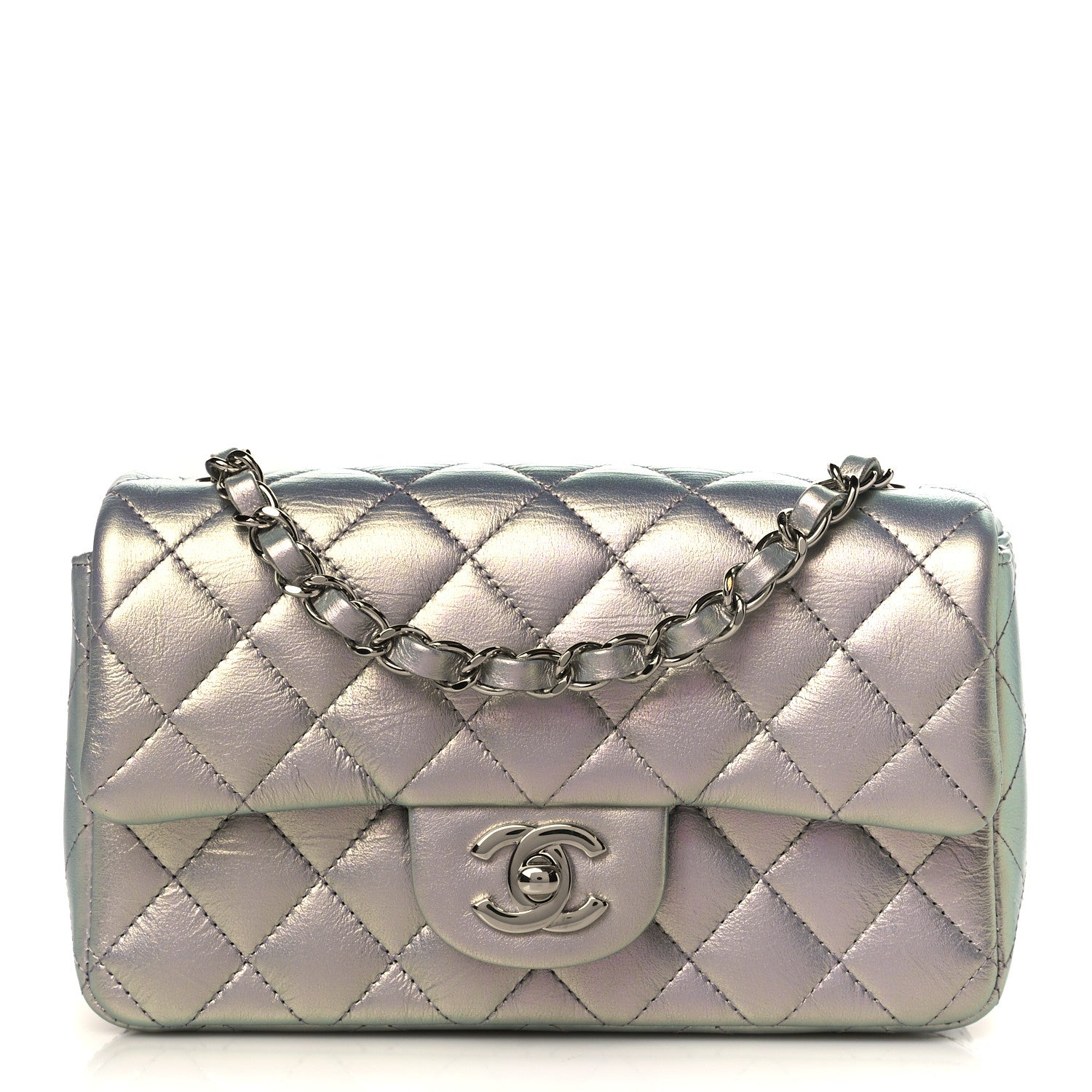 Chanel Iridescent Calfskin Quilted Mini Rectangular Flap Light Purple 1 of 10