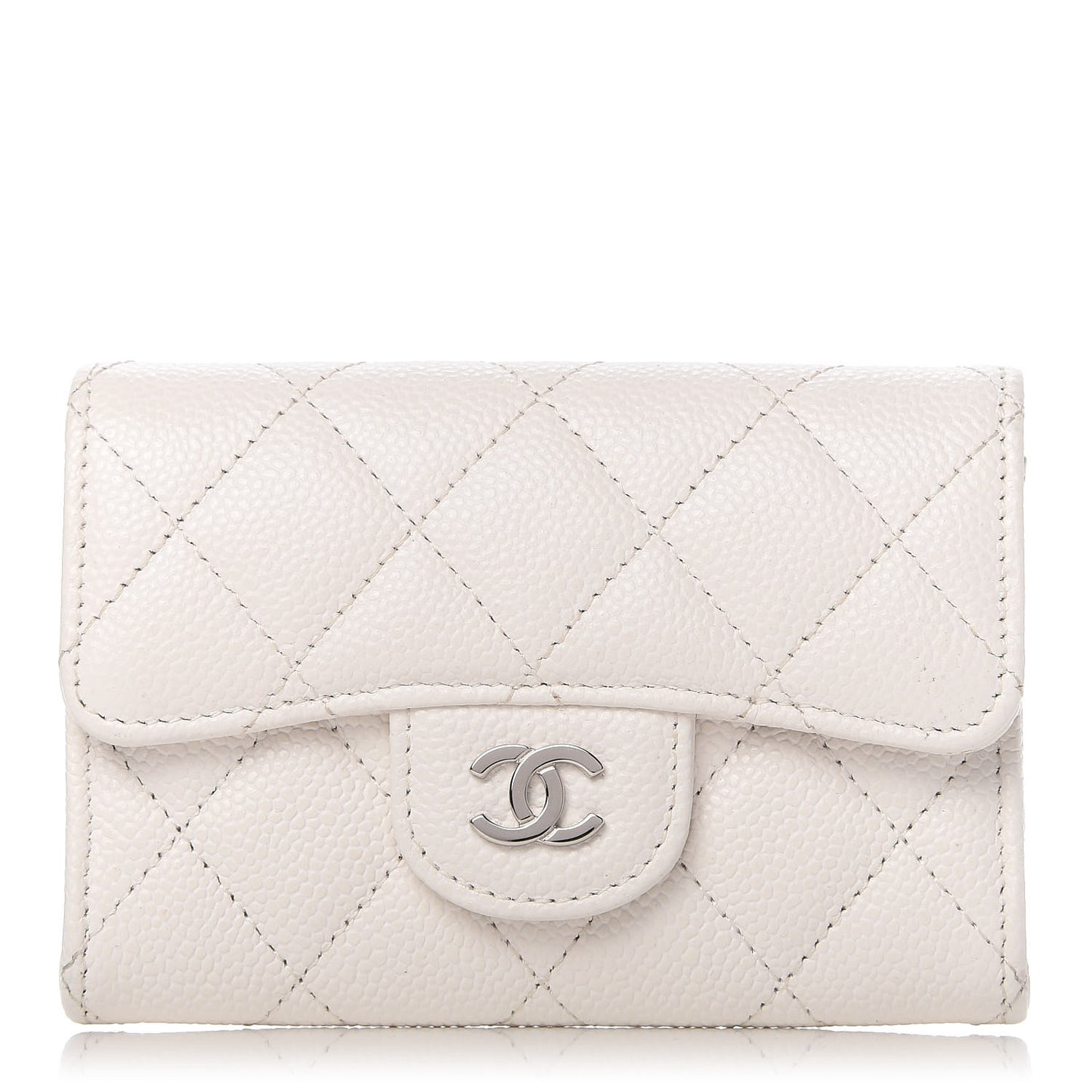 Caviar Quilted Flap Card Holder Wallet White