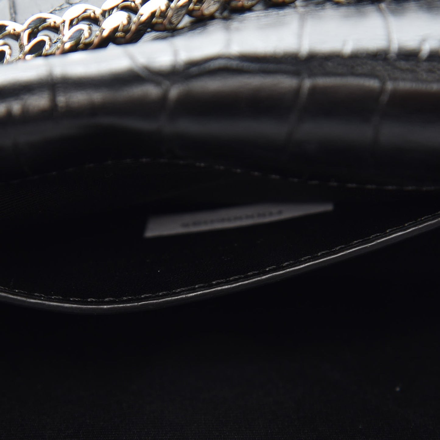 Calfskin Crocodile Embossed Medium Classic Monogram Kate Tassel Satchel Black