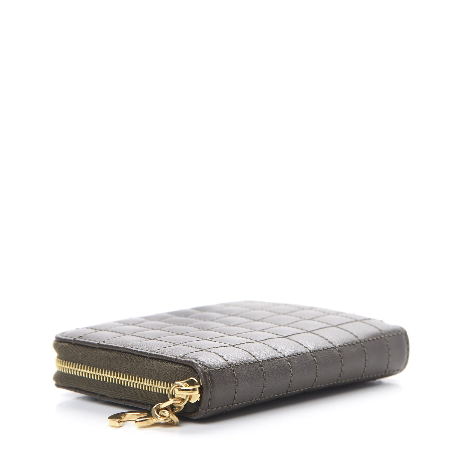 Celine Lambskin Quilted C Charm Zip Around Wallet Khaki 3 of 7