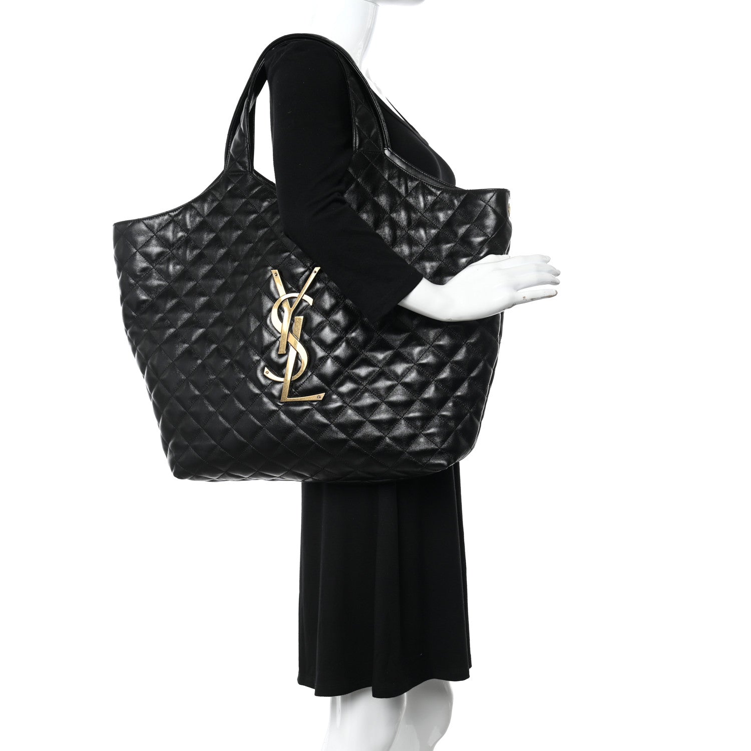 Saint Laurent Lambskin Quilted Maxi Icare Shopping Tote Black 2 of 9