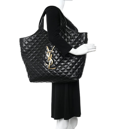 Saint Laurent Lambskin Quilted Maxi Icare Shopping Tote Black 2 of 9