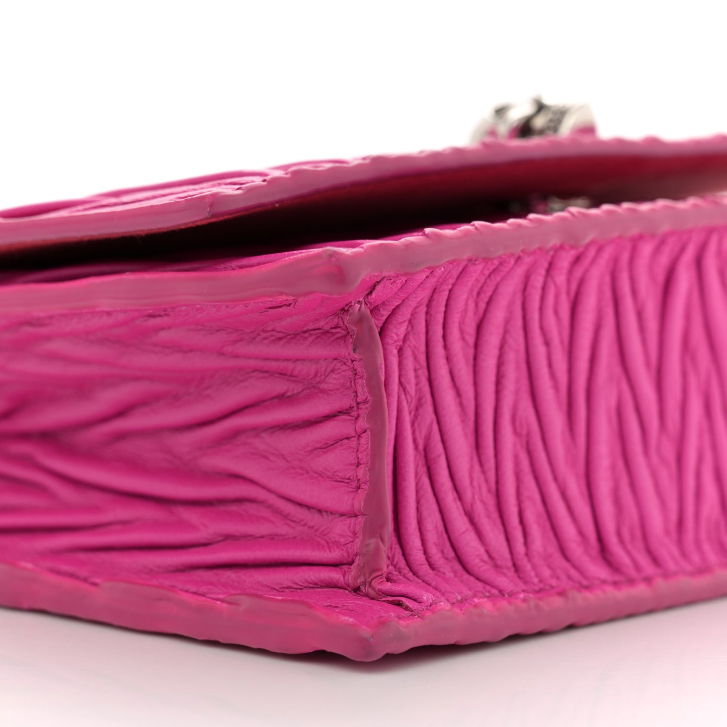 Lambskin Pleated Skull Small Chain Crossbody Bag Fuchsia