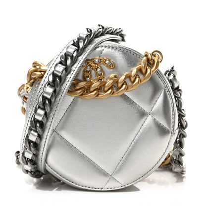 Chanel Metallic Lambskin Quilted Chanel 19 Round Clutch With Chain Silver 1 of 8