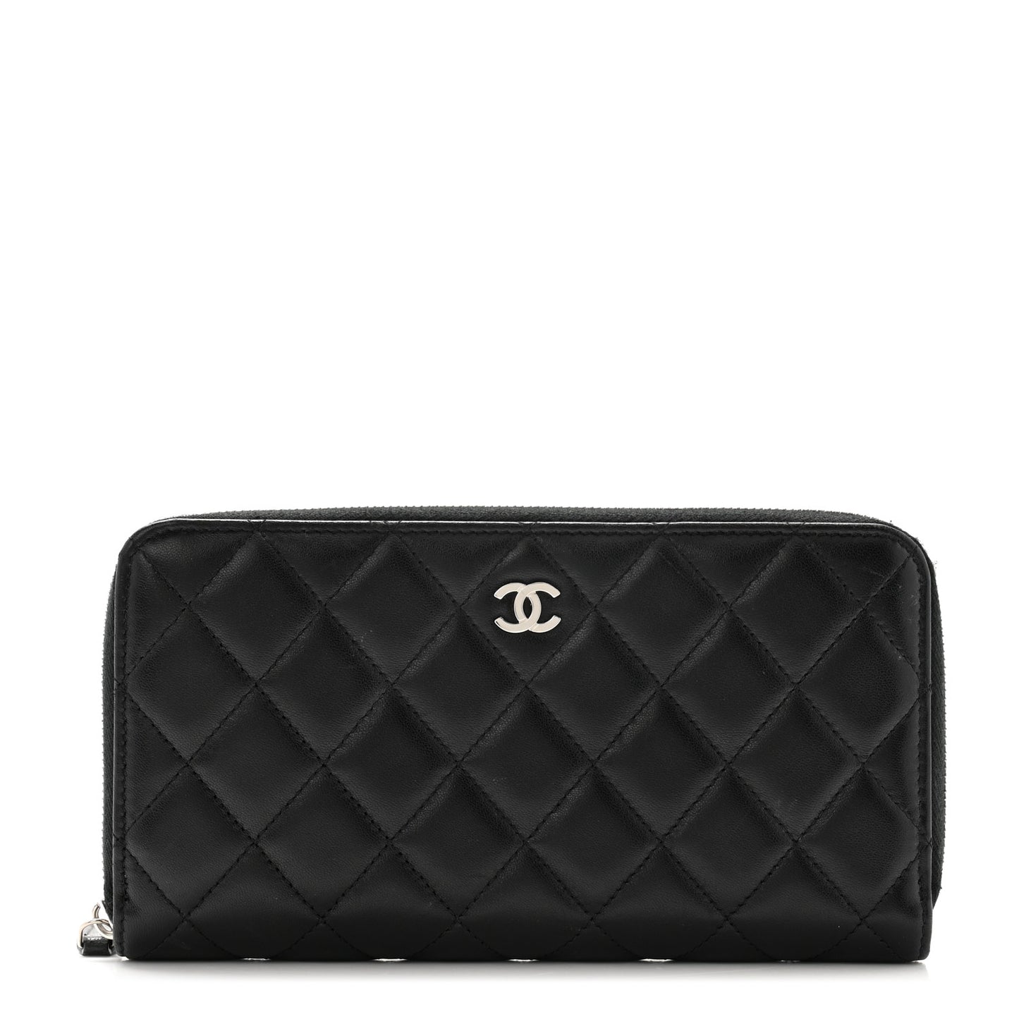 Lambskin Quilted Large Gusset Zip Around Wallet Black