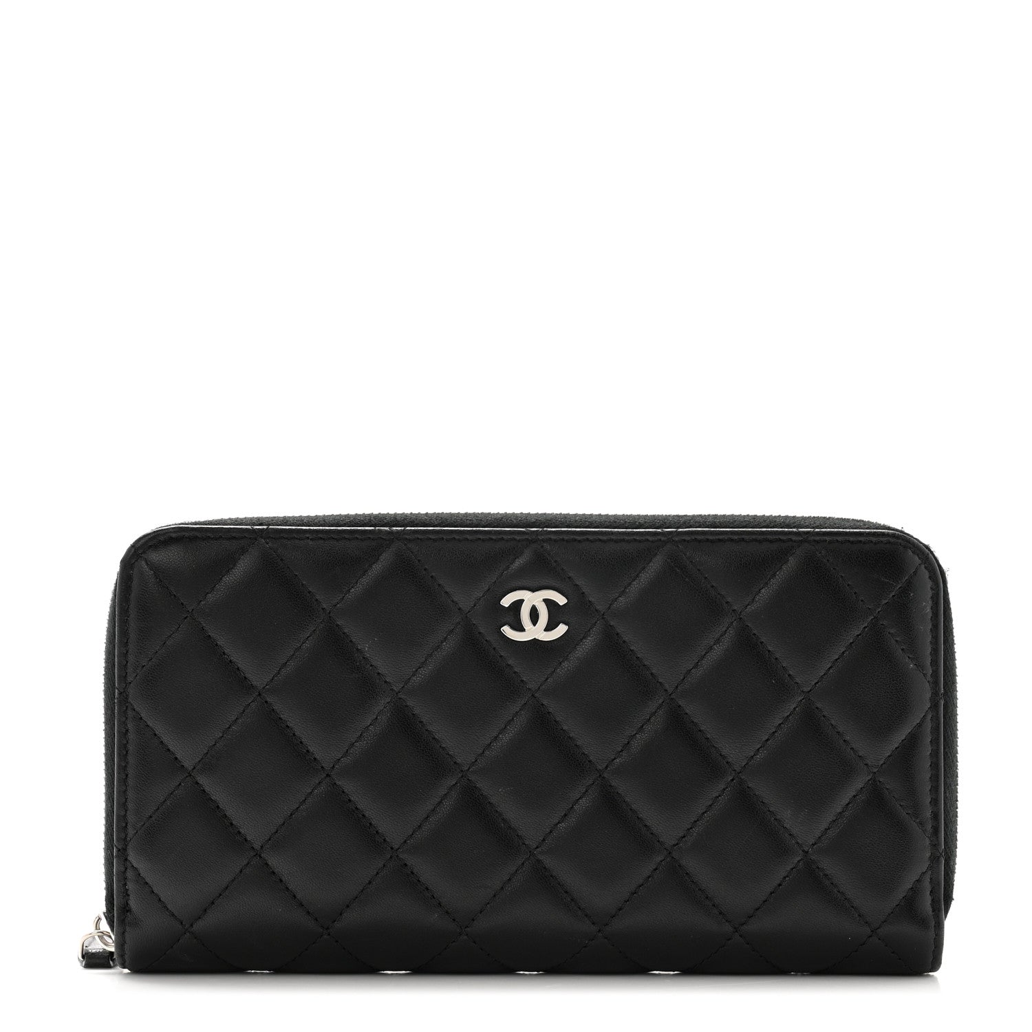 Chanel Lambskin Quilted Large Gusset Zip Around Wallet Black 1 of 13