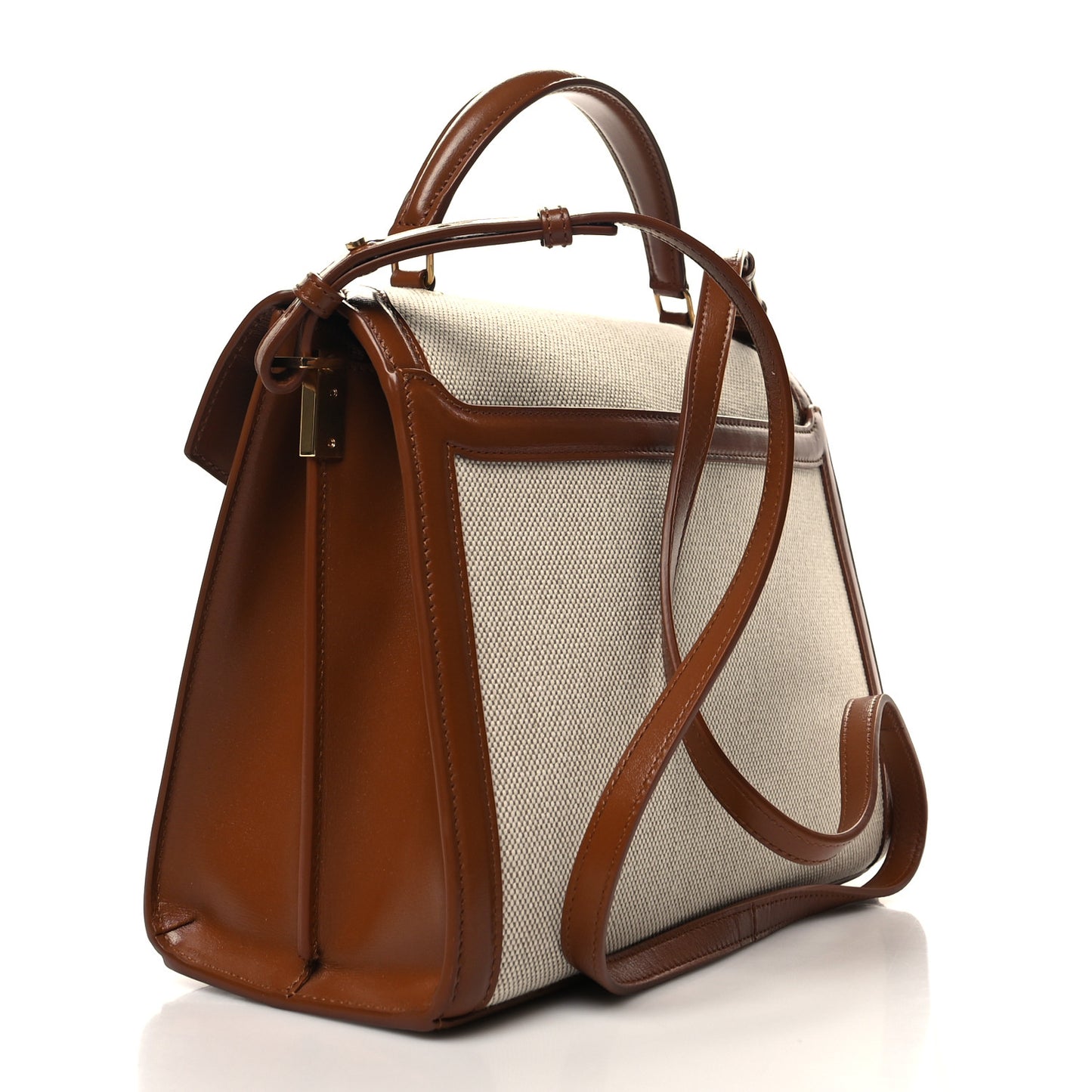Canvas Calfskin Mini Classic Monogram Cassandra Top Handle Tan Natural
