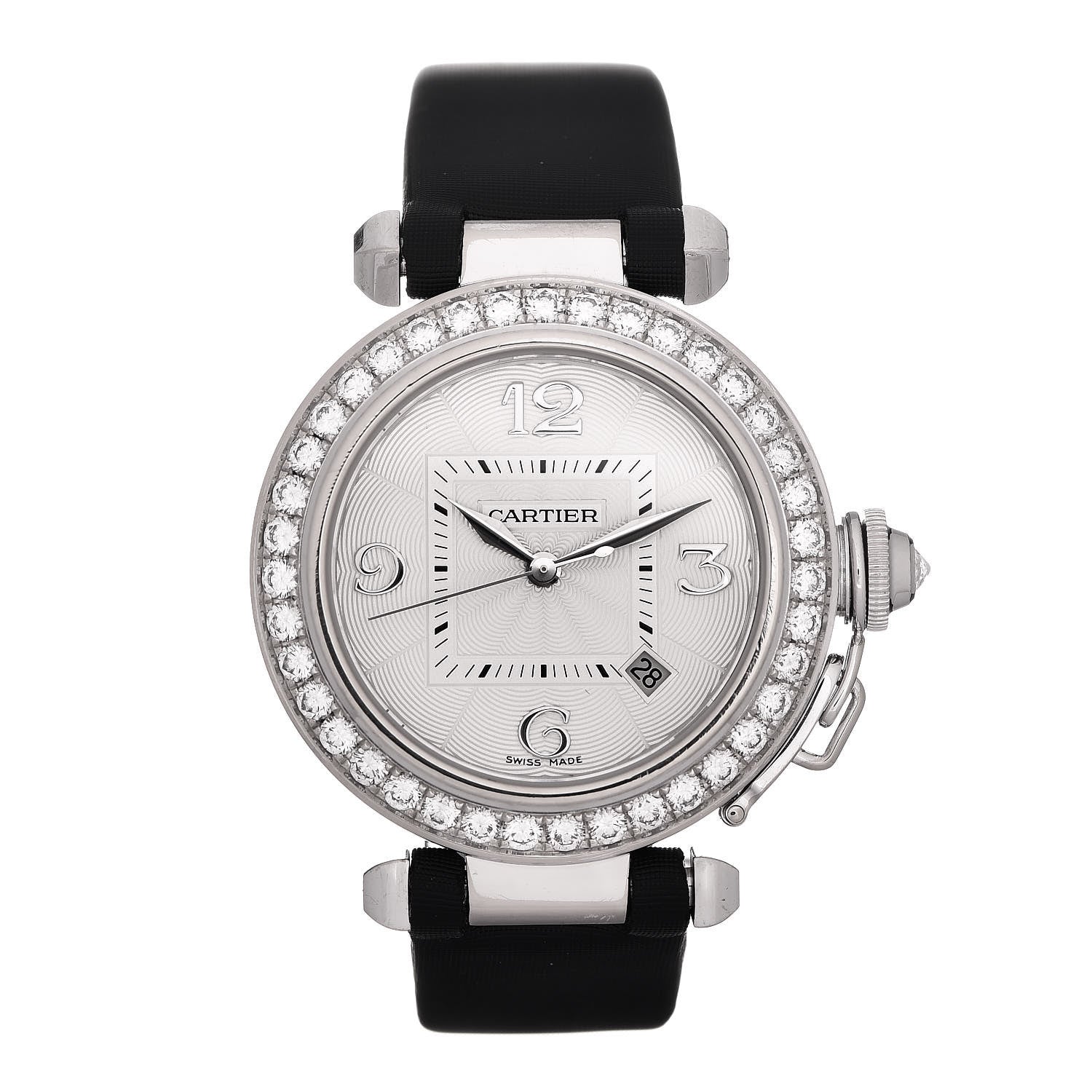 Cartier 18K White Gold Satin Diamond Bezel 32mm Pasha C Automatic Watch 1 of 8