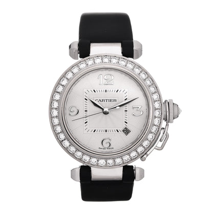 Cartier 18K White Gold Satin Diamond Bezel 32mm Pasha C Automatic Watch 1 of 8