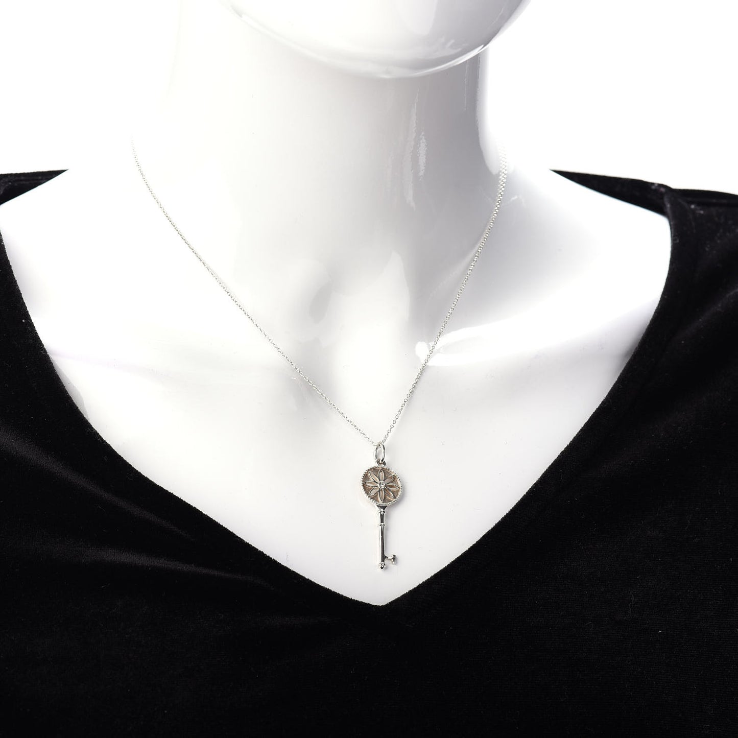 Sterling Silver Diamond Small Daisy Key Pendant Necklace