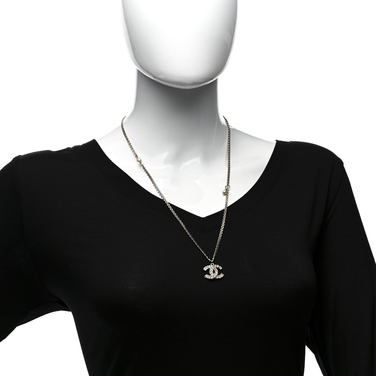 Pearl Crystal CC Pendant Necklace Gold