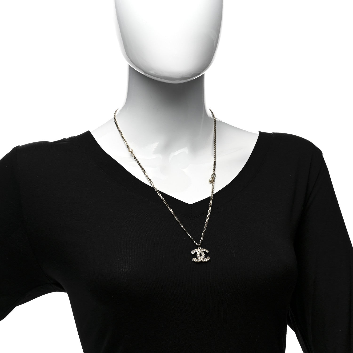 Chanel Pearl Crystal CC Pendant Necklace Gold 2 of 4
