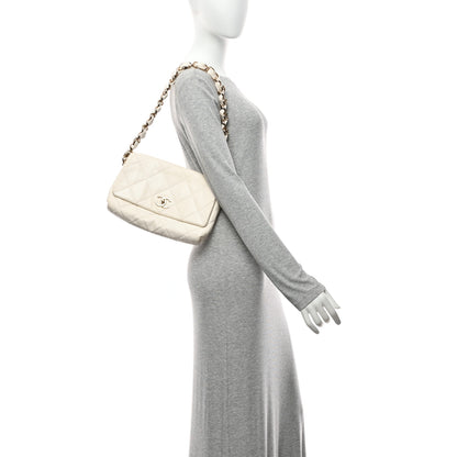 Chanel Lambskin Quilted Logo Strap Flap Black White 2 of 11