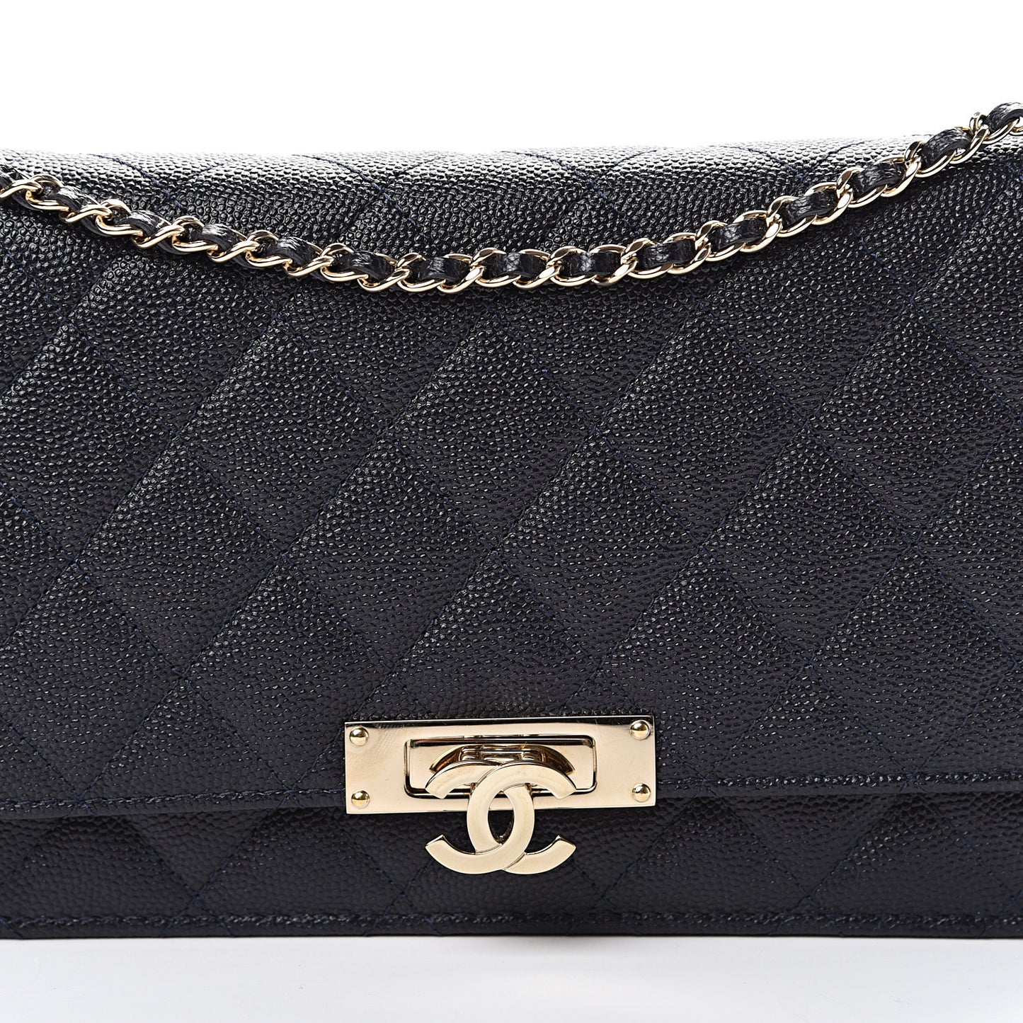 Caviar Quilted Golden Class Wallet On Chain WOC Navy