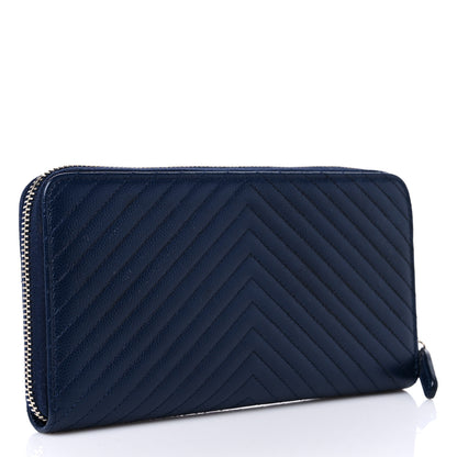 Chanel Caviar Chevron Quilted Large Gusset Zip Around Wallet Navy 3 of 13