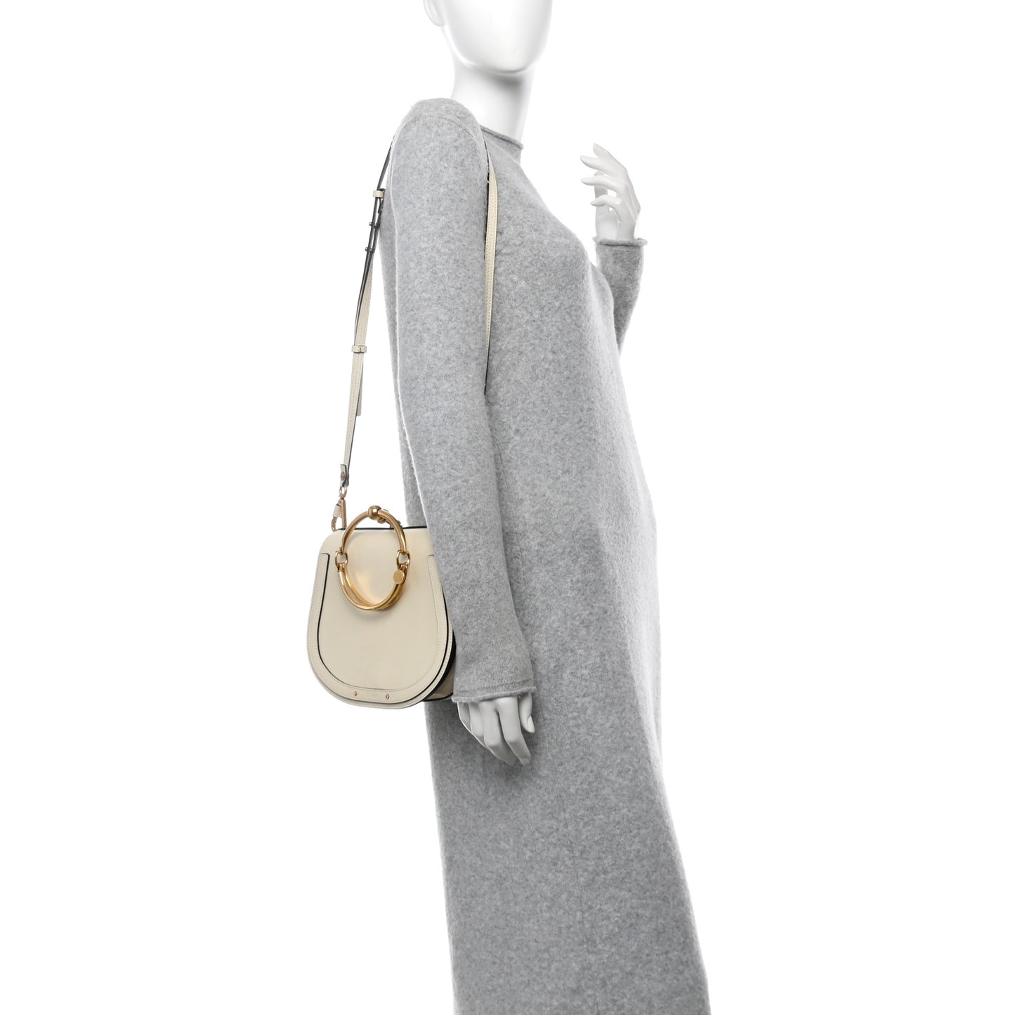 Calfskin Suede Medium Nile Bracelet Bag Off White