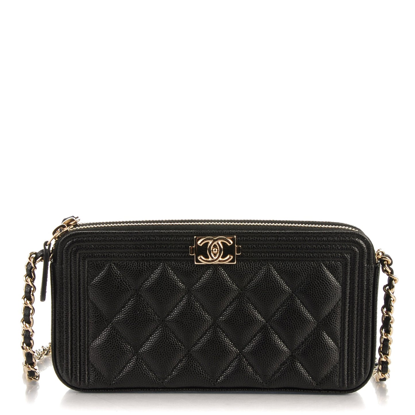 Caviar Quilted Small Boy Clutch With Chain Black