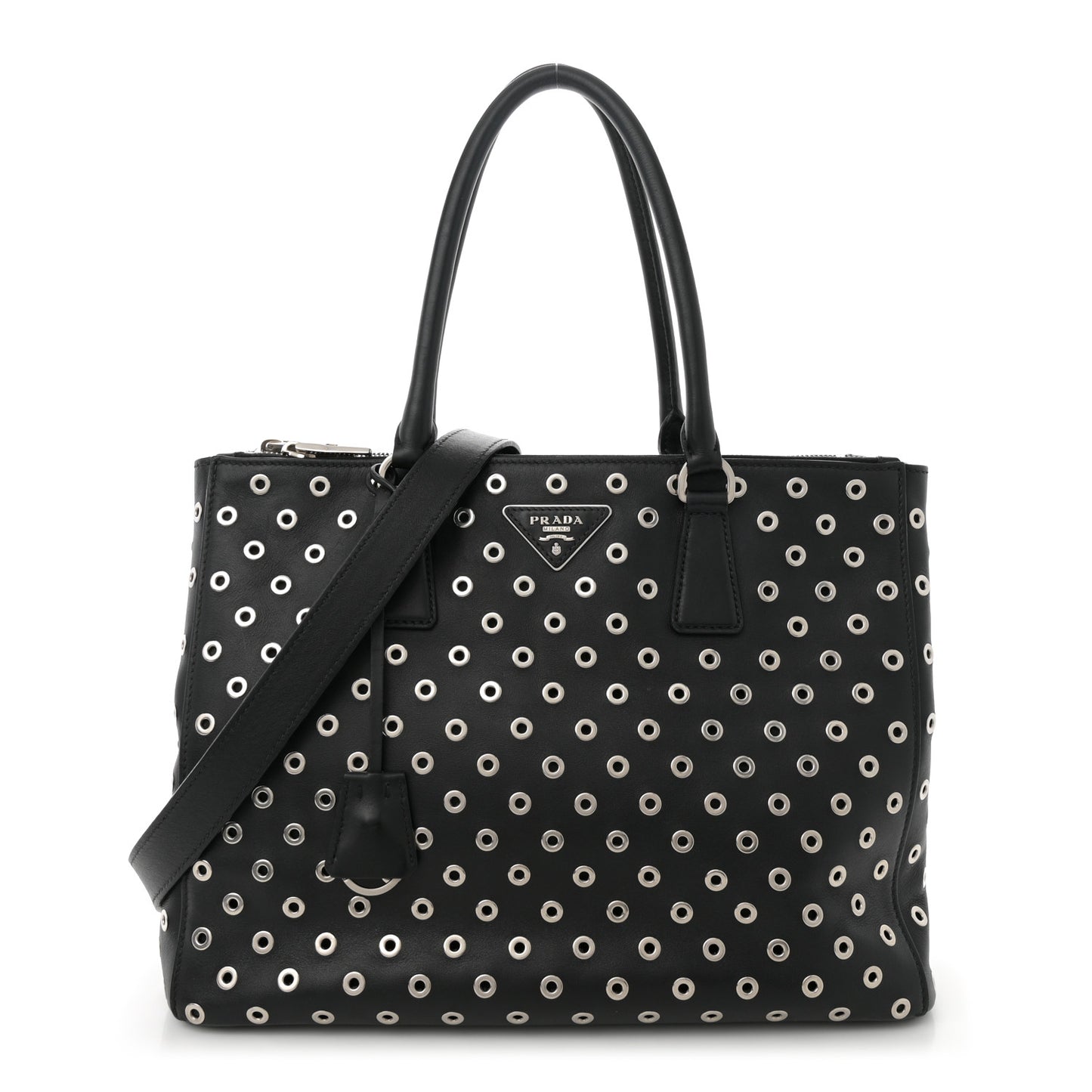 City Calf Grommet Large Double Zip Tote Black