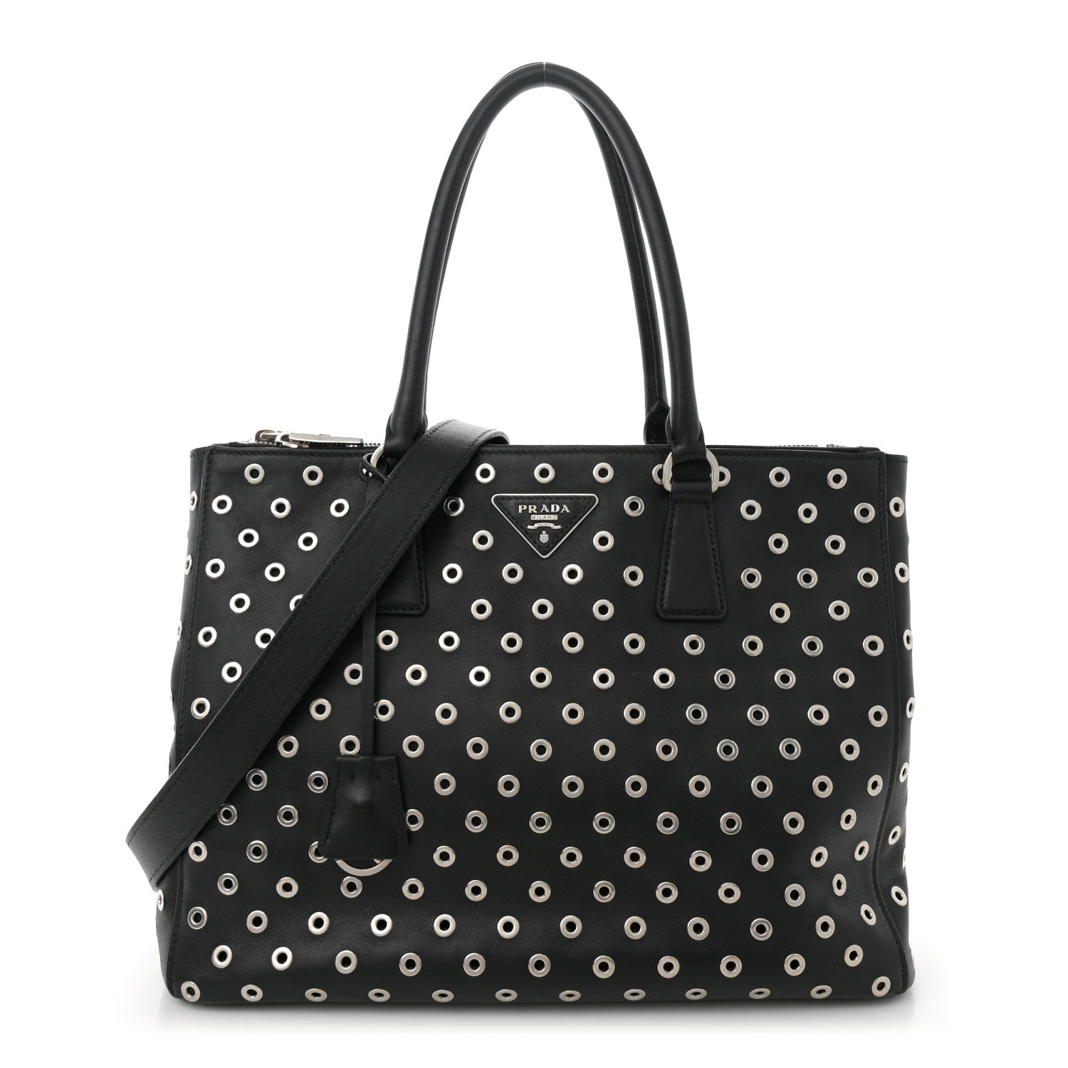 Prada City Calf Grommet Large Double Zip Tote Black 1 of 14