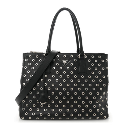 Prada City Calf Grommet Large Double Zip Tote Black 1 of 14