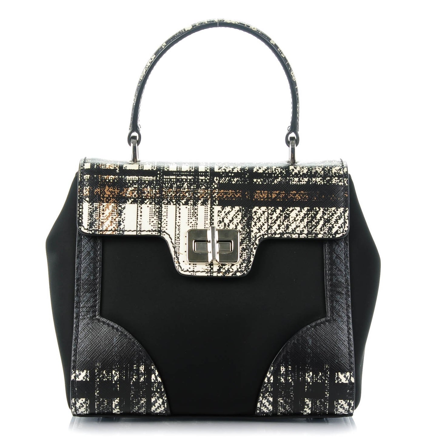 Tessuto Nylon Saffiano Tartan Print Small Satchel Bianco Dis Tartan