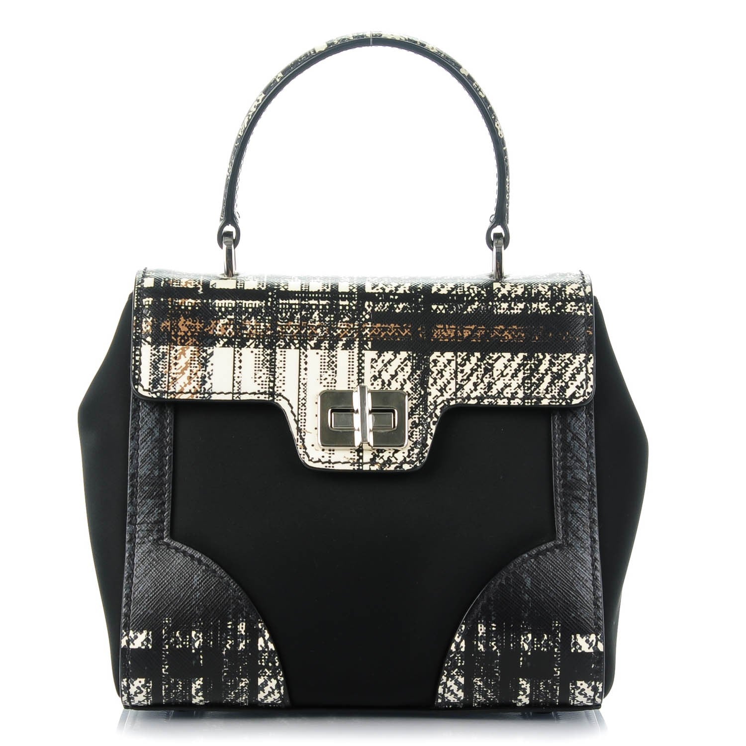 Prada Tessuto Nylon Saffiano Tartan Print Small Satchel Bianco Dis Tartan 1 of 8