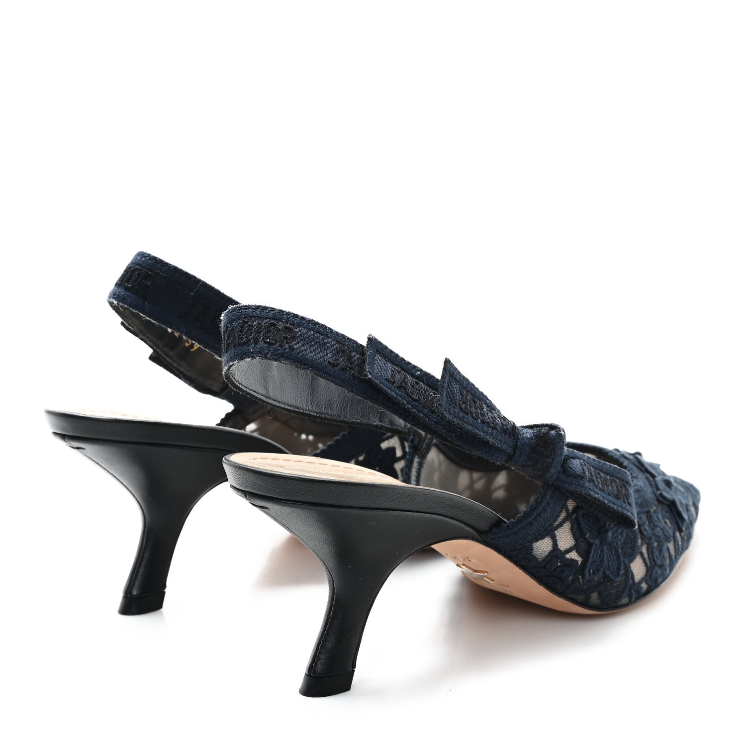 Christian Dior Lace Ribbon Rose Embroidered J'Adior Slingback 65mm Pumps 39 Navy 5 of 9