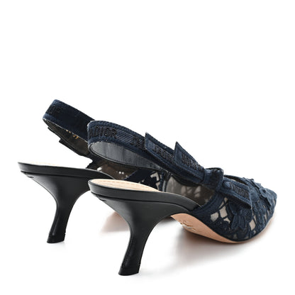 Christian Dior Lace Ribbon Rose Embroidered J'Adior Slingback 65mm Pumps 39 Navy 5 of 9