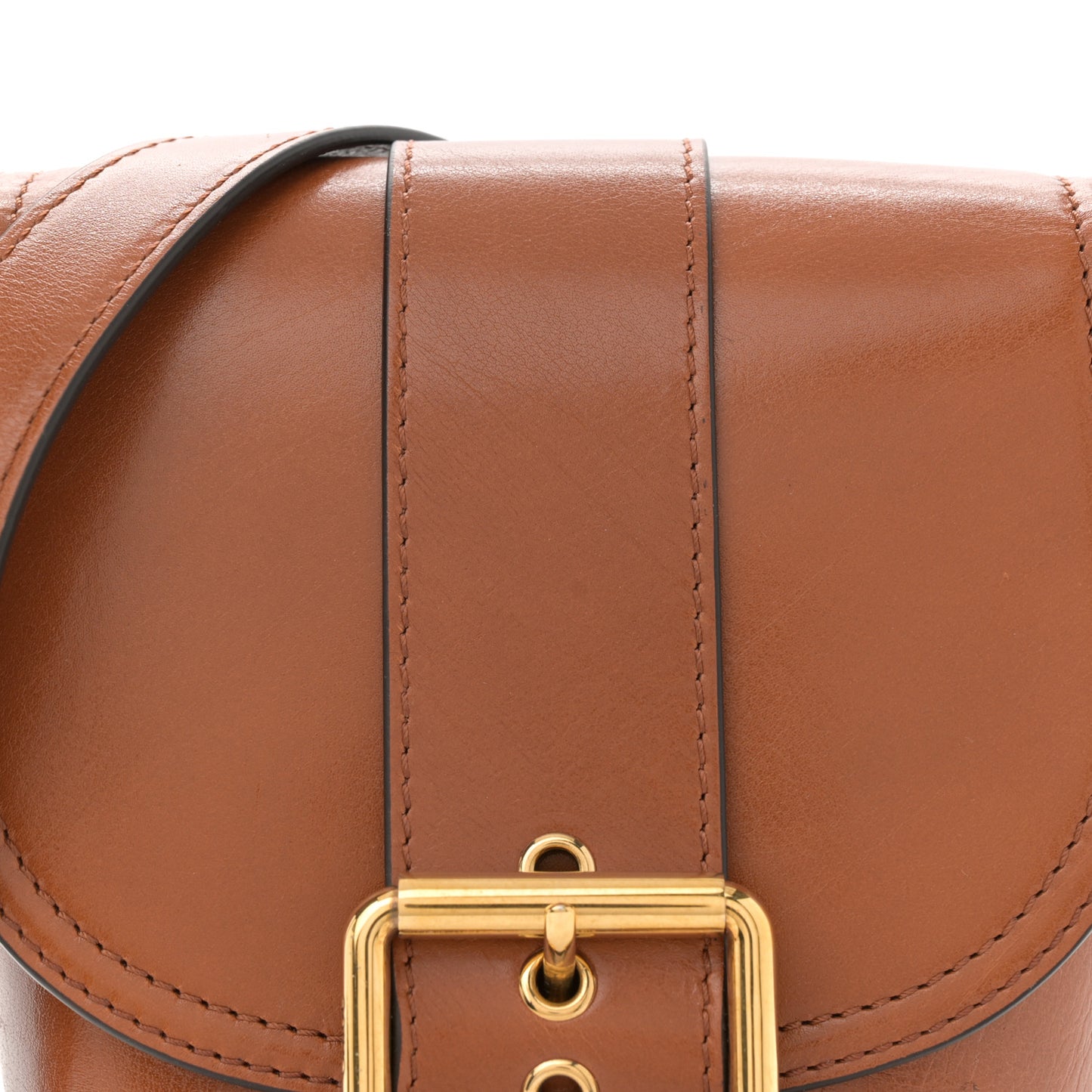 Shiny Calfskin Mini Saddle Bag Clay Brown