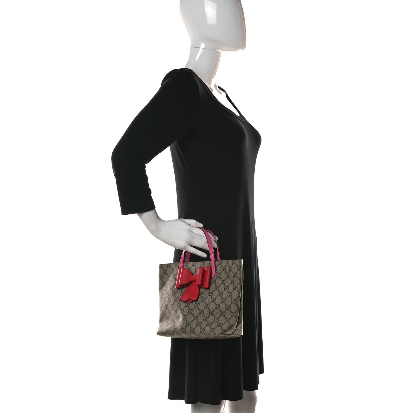 GG Supreme Monogram Bow Childrens Tote Red Pink