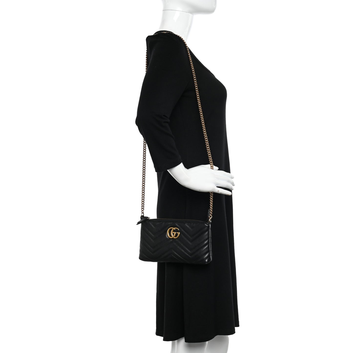 Calfskin Matelasse Mini GG Marmont Chain Bag Black