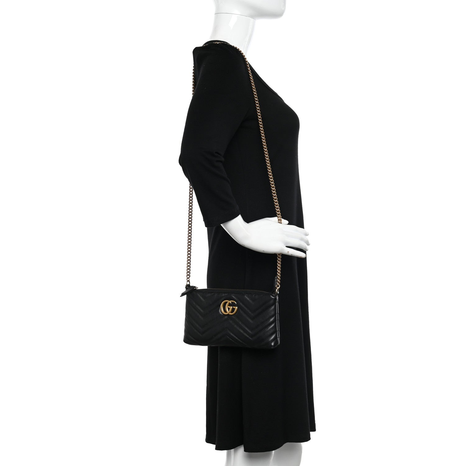 Gucci Calfskin Matelasse Mini GG Marmont Chain Bag Black 2 of 19