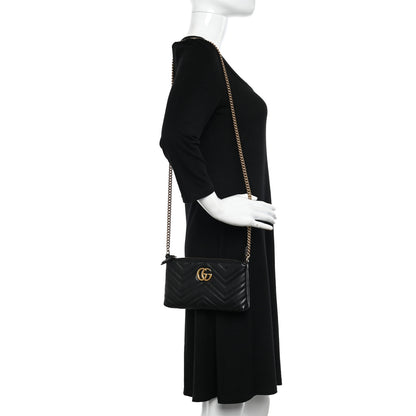 Gucci Calfskin Matelasse Mini GG Marmont Chain Bag Black 2 of 19