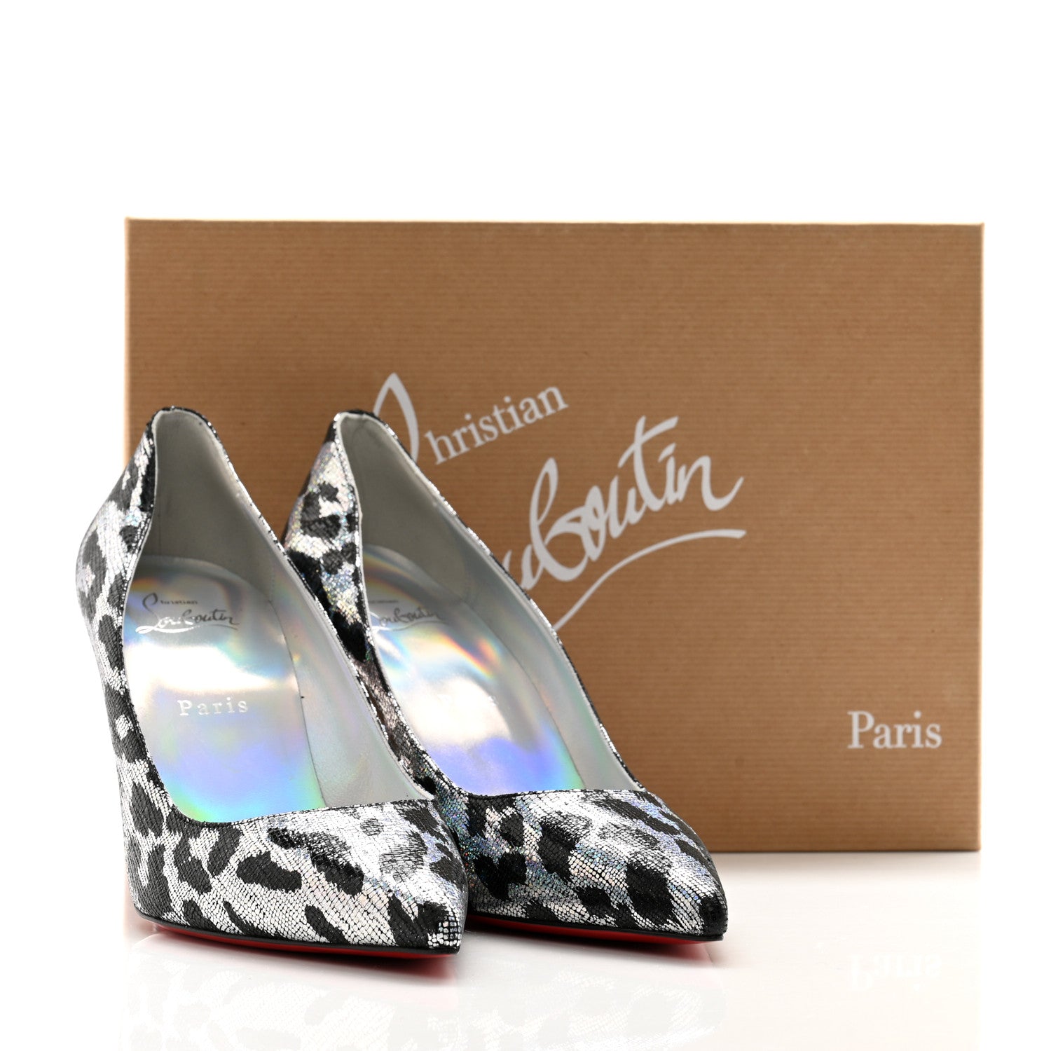 Christian Louboutin Metallic Calfskin Leopard Kate 85 Pumps 38.5 Black Silver 8 of 8